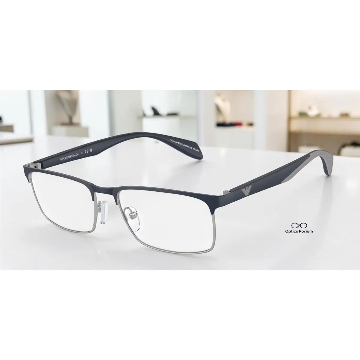 Emporio Armani EA1149 3368 Matte Silver Blue Demo Lens 56 mm Men`s Eyeglasses