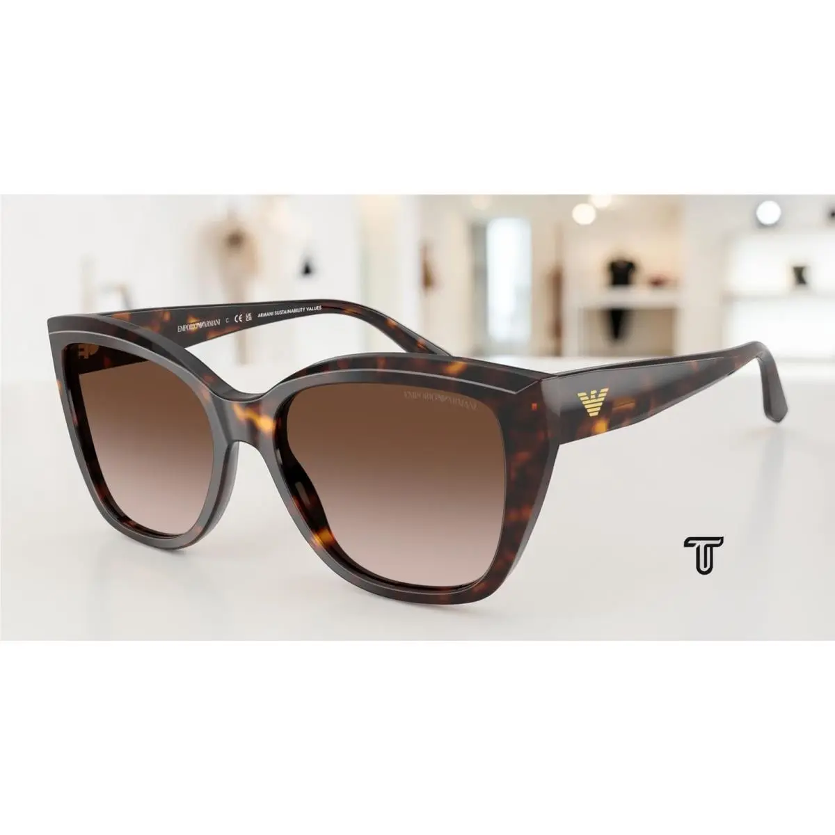 EA4198 502613 Shiny Havana Brown Gradient 55mm Women`s Sunglasses by Emporio Armani