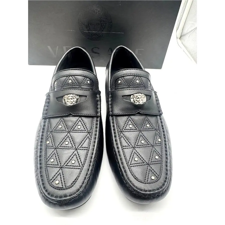 Imola Medusa Black Leather Driver Loafers Men`s EU 39 US 6 DSU6051 by Versace