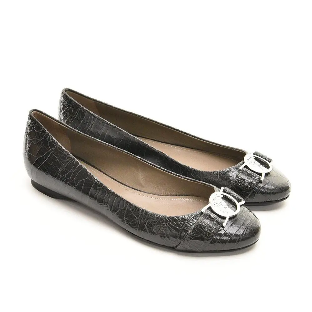 Ladies  Collection Ballet Flats 37 / 7 Gray Leather Shoes by Versace