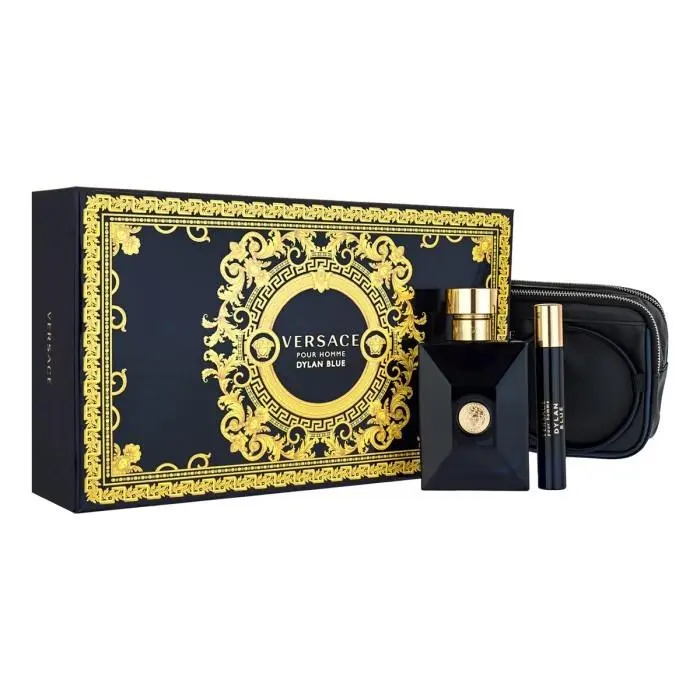Versace Dylan Blue Men`s 3 Pcs Set 3.4 oz Edt Spray +0.3 Edt Spray + Bag Box