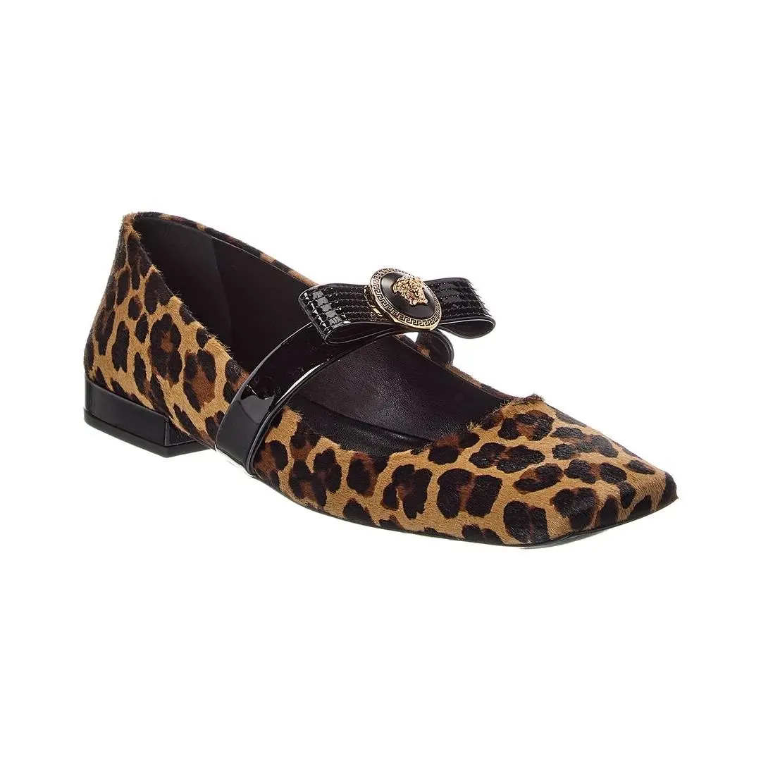 Ribbon Haircalf Patent Ballerina Flat Women`s Brown 38.5 by Versace
