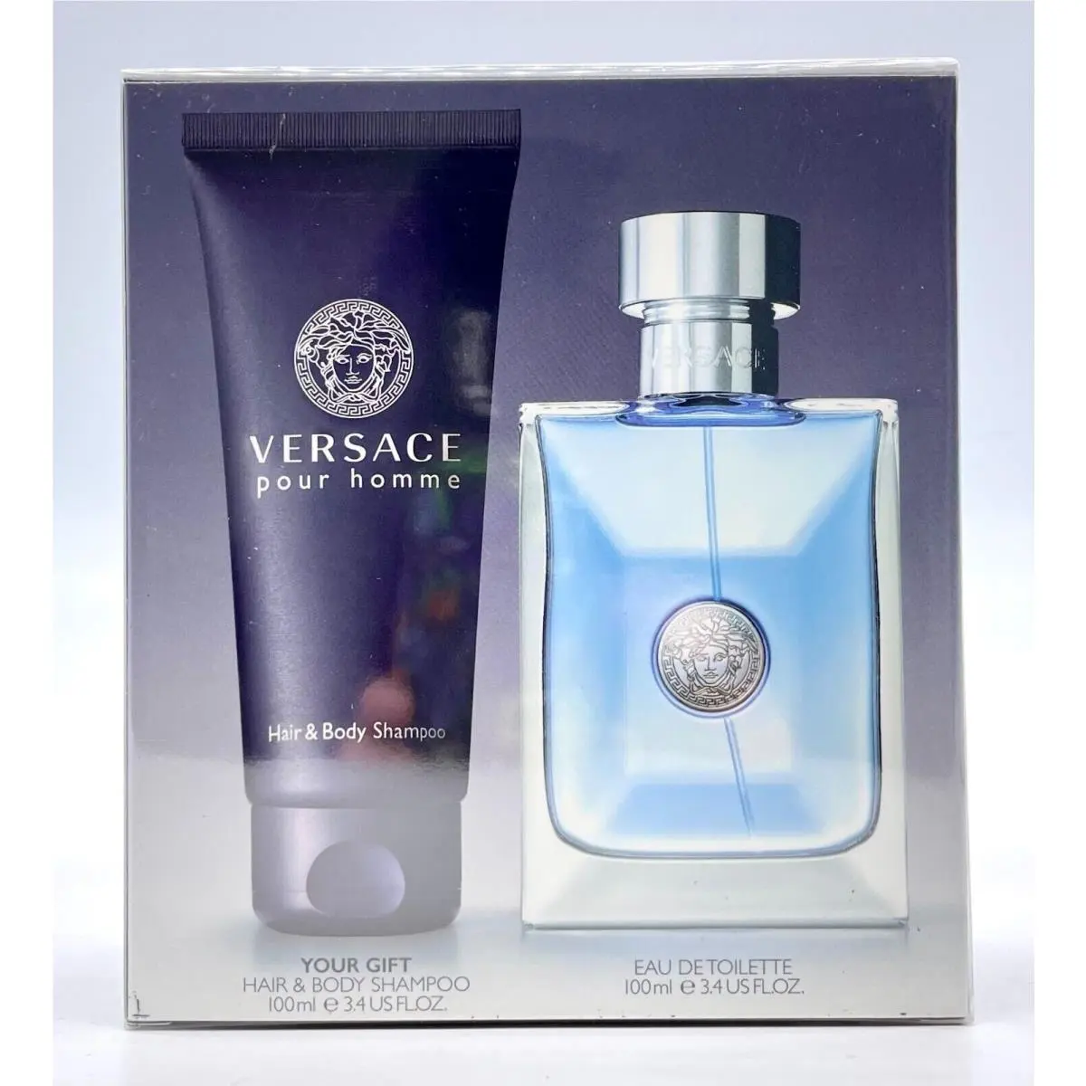 Versace Pour Homme Men 2 Pcs Set 3.4 oz Eau De Toilette Spray 3.4 oz Shampoo