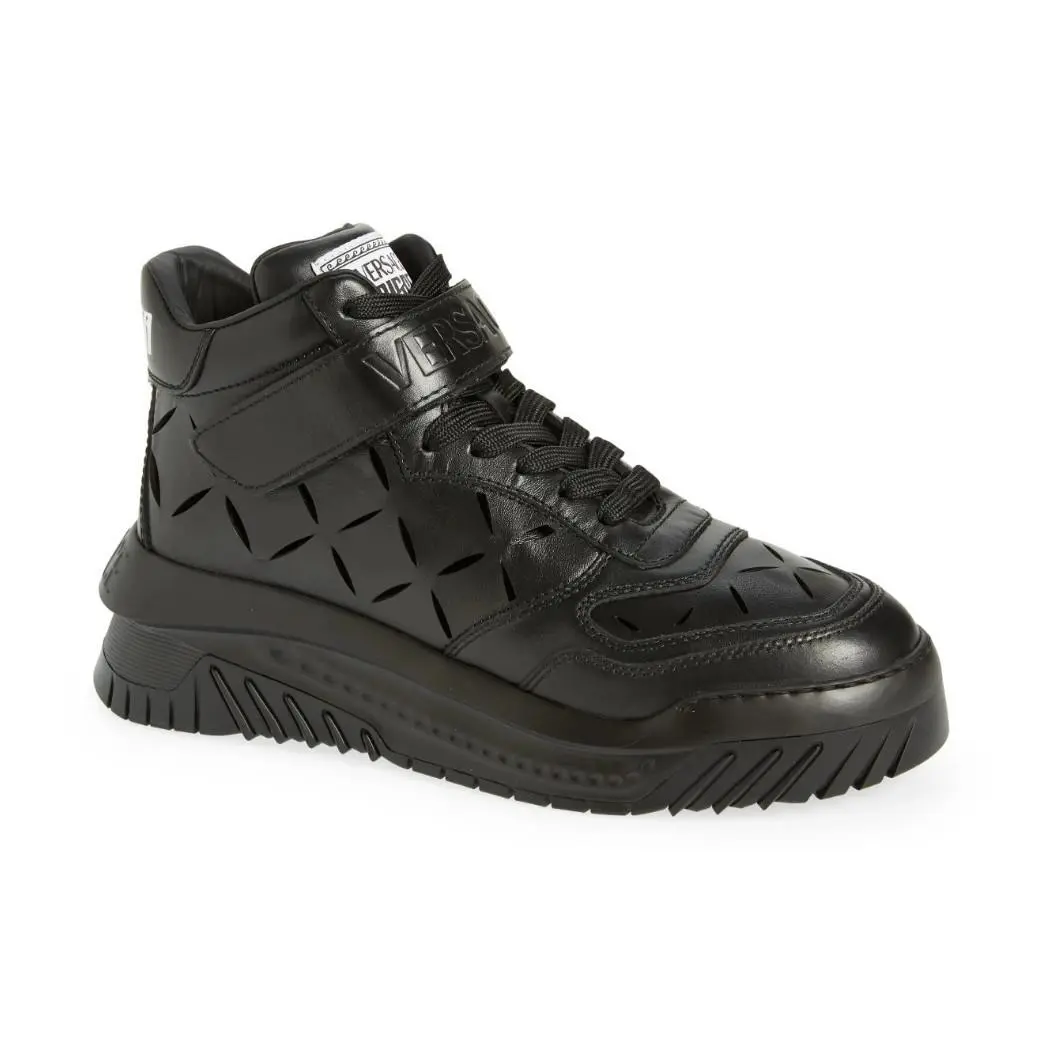 Odissea Men`s Cut-out Chunky Leather Sneakers Black Size 44 / US 11 by Versace