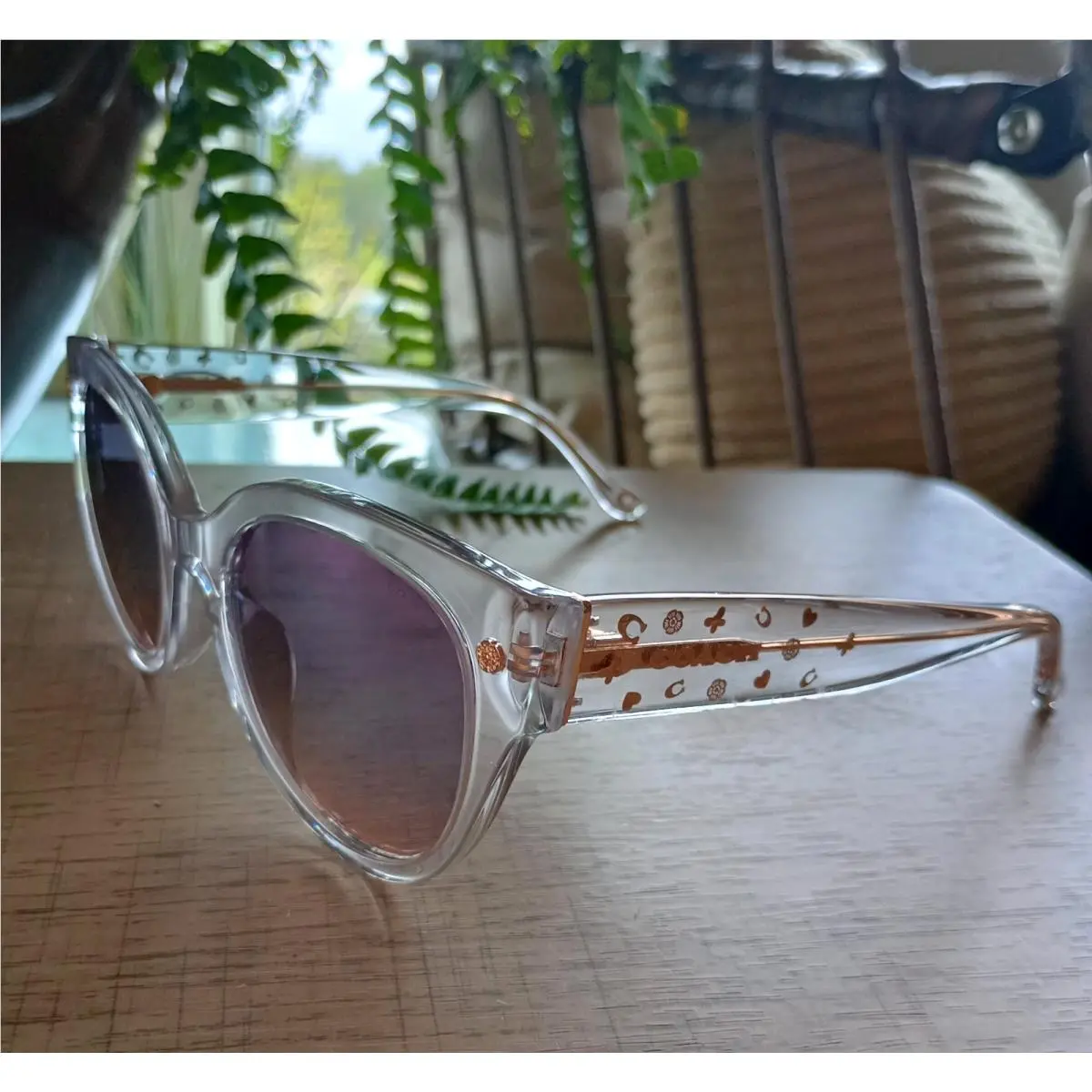 Coach HC8323U Sunglasses Transp Clear Purple Blue Pink Gradient Lens 51110J 53mm