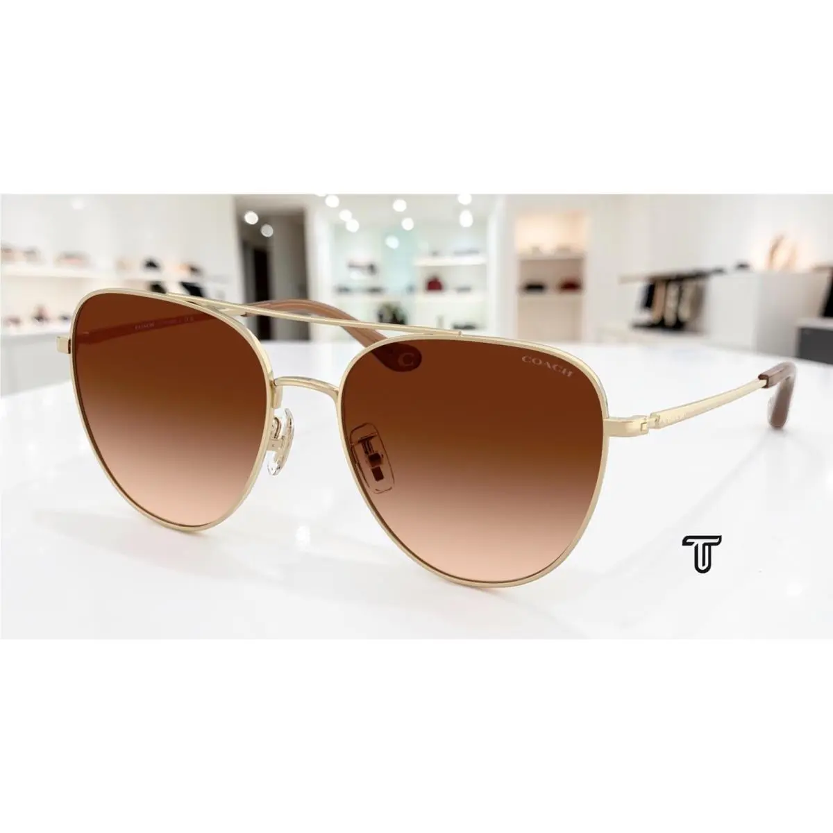 Coach HC7182 900574 Cbz89 Shiny Light Gold Brown Gradient 56mm Womens Sunglasses