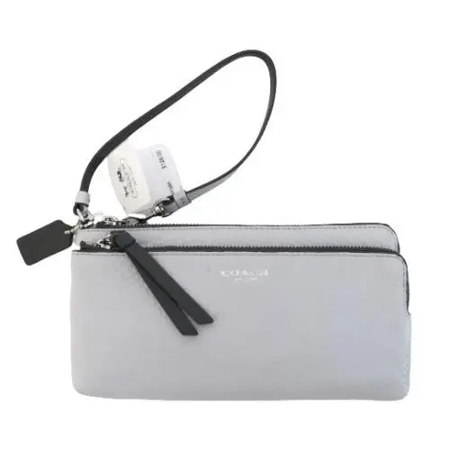 Coach Bleeker Pebbled Leather Double Zip Wallet Charcoal Gray 51634
