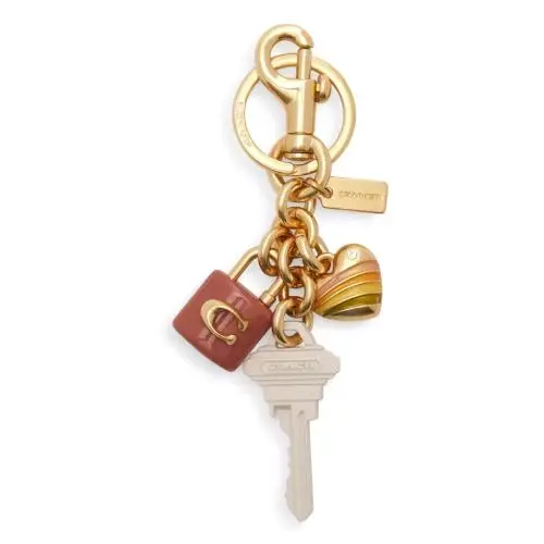 Coach Key Cluster Bag Charm Keychain Gold Pink White Multi CP891