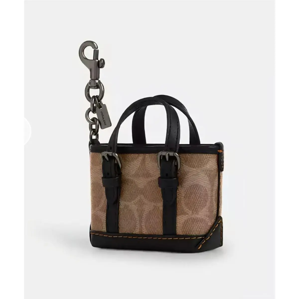 Coach Mini Warner Tote Bag Charm in Signature Canvas CBK64 Tan Black