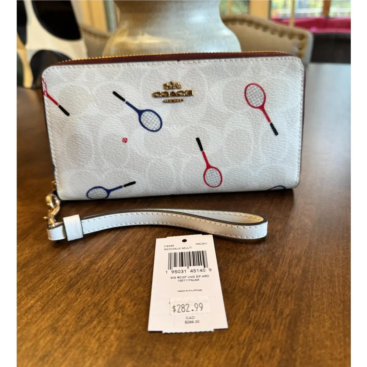 Coach Signature Chalk with Tennis Racquet Print Canvas Zip Around Wallet C8385