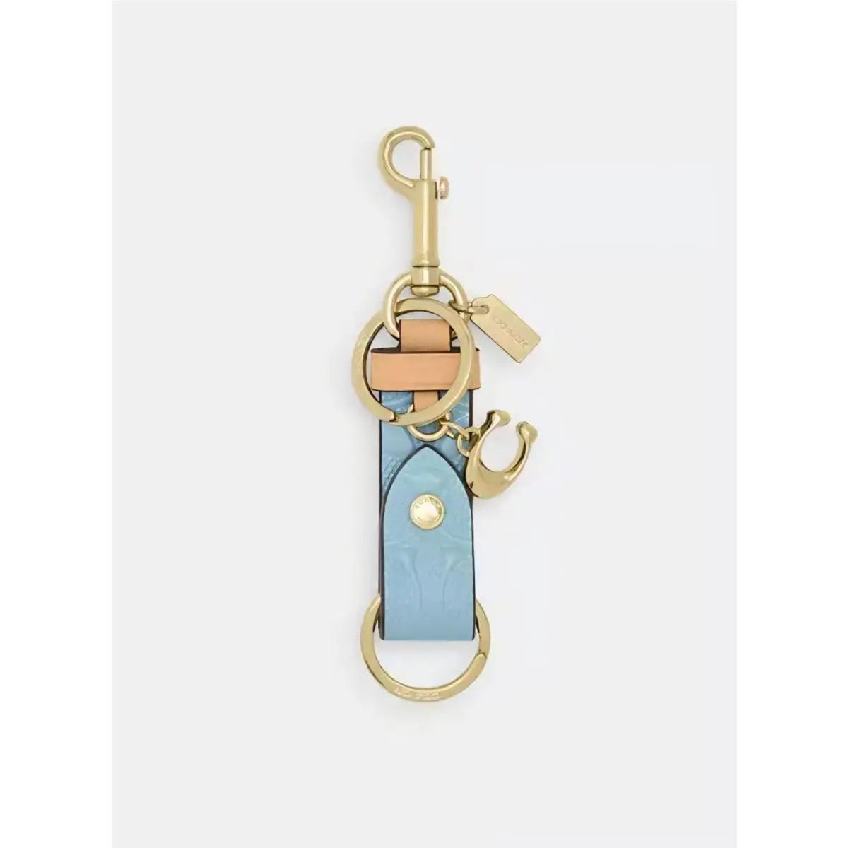 Coach Trigger Snap Bag Charm in Signature Canvas Light Blue Tan CEU40
