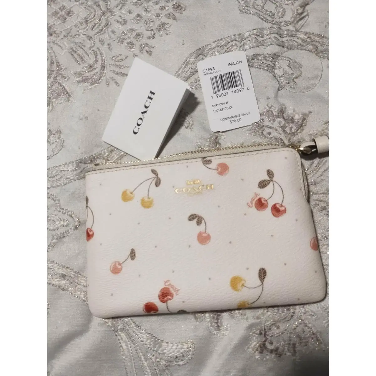 Coach Leather Cherries Print Wristlet Wallet Small 78