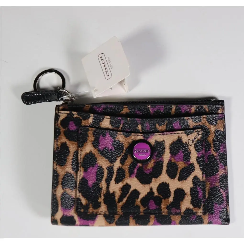 Coach Clutch Womens Small Brown Leopard Print Wristlet Zip Purse eL