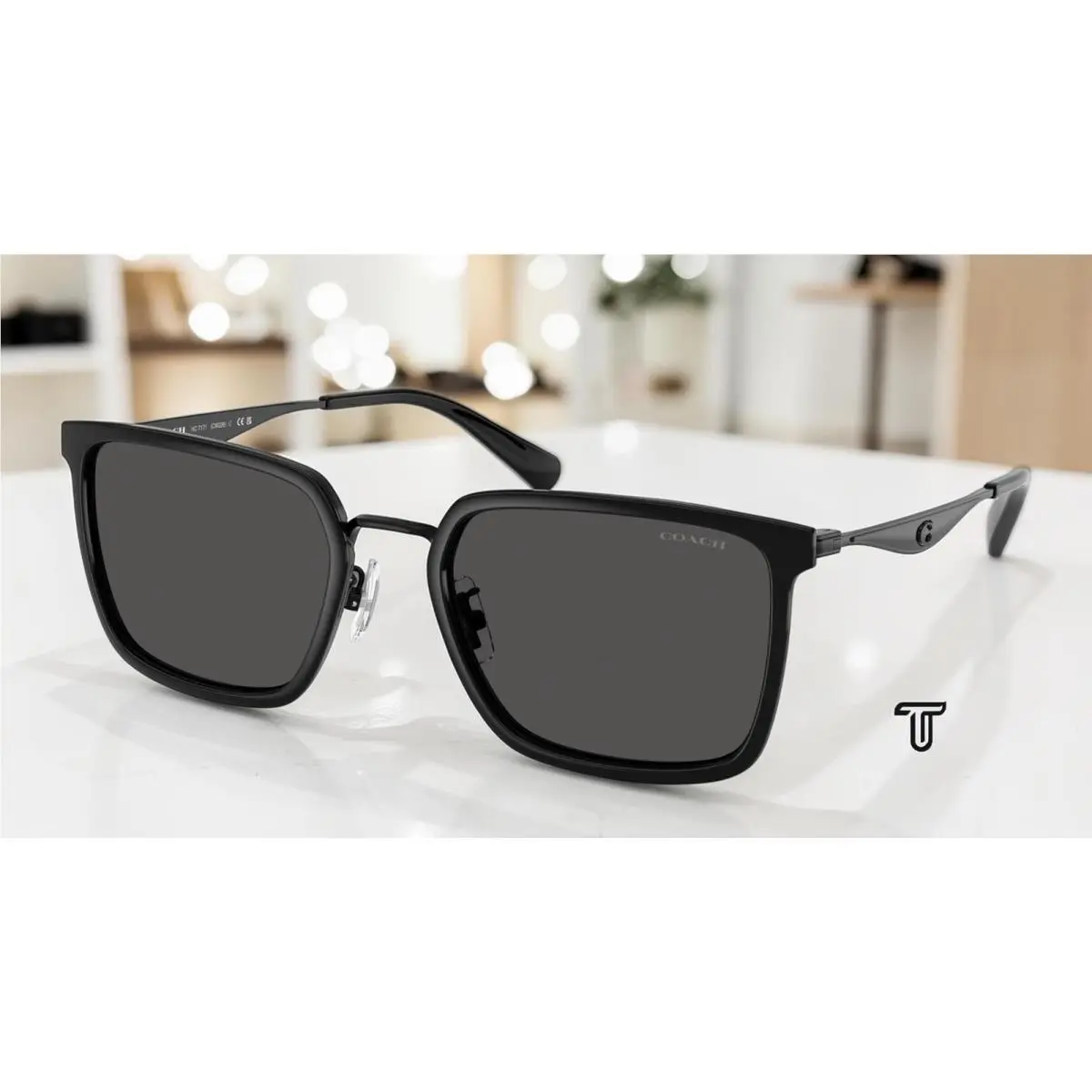 Coach HC7171 934487 Cw226 Black Grey Solid 56 mm Men`s Sunglasses