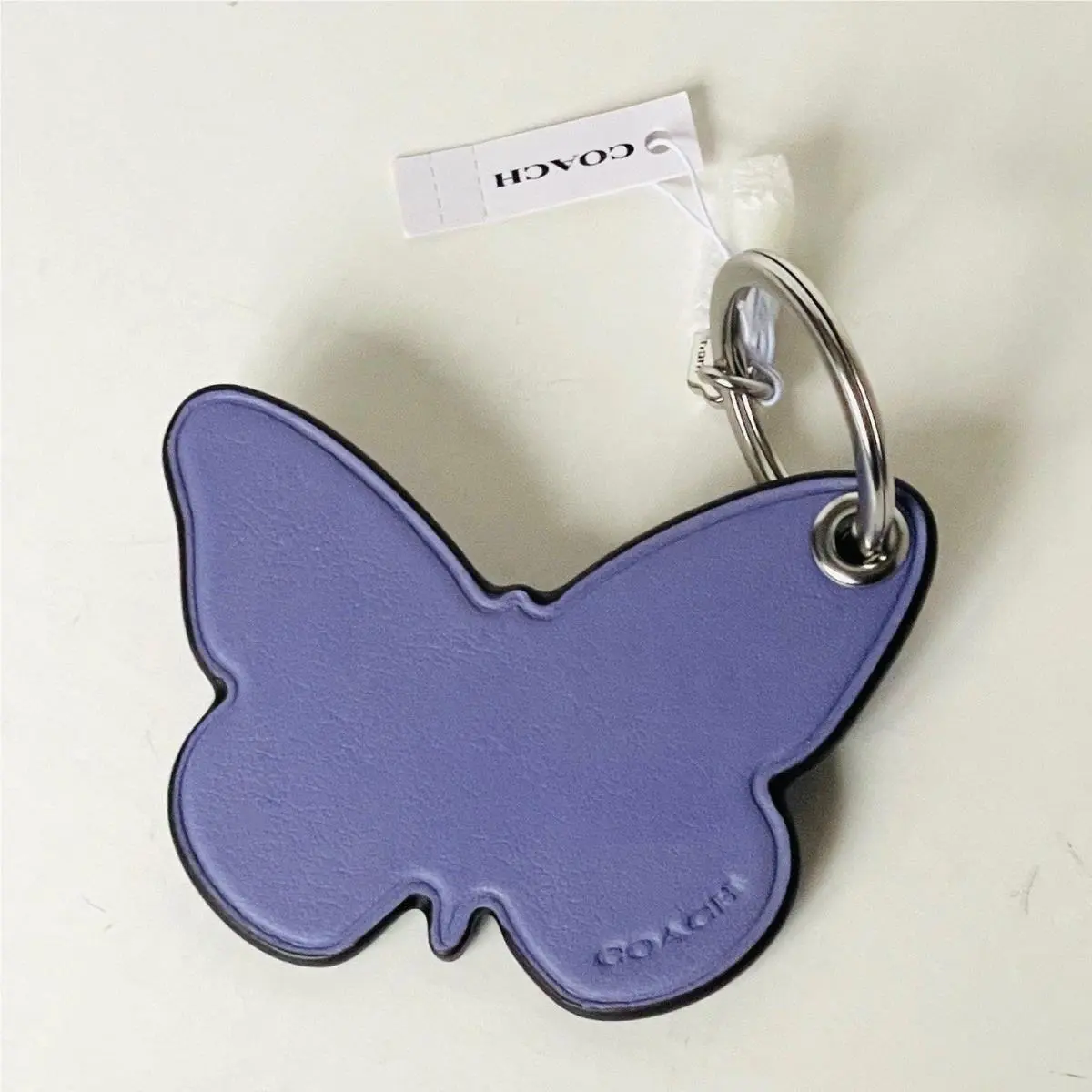Coach Butterfly Bag Charm CR903 Light Violet Smooth Leather Keychain Orgpkg
