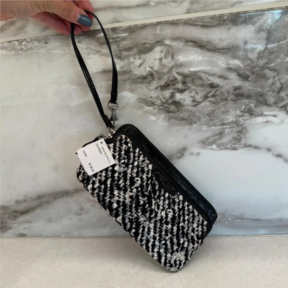 Coach Donegal Double Zip Wristlet Wallet 52287E Multi Woven Houndstooth