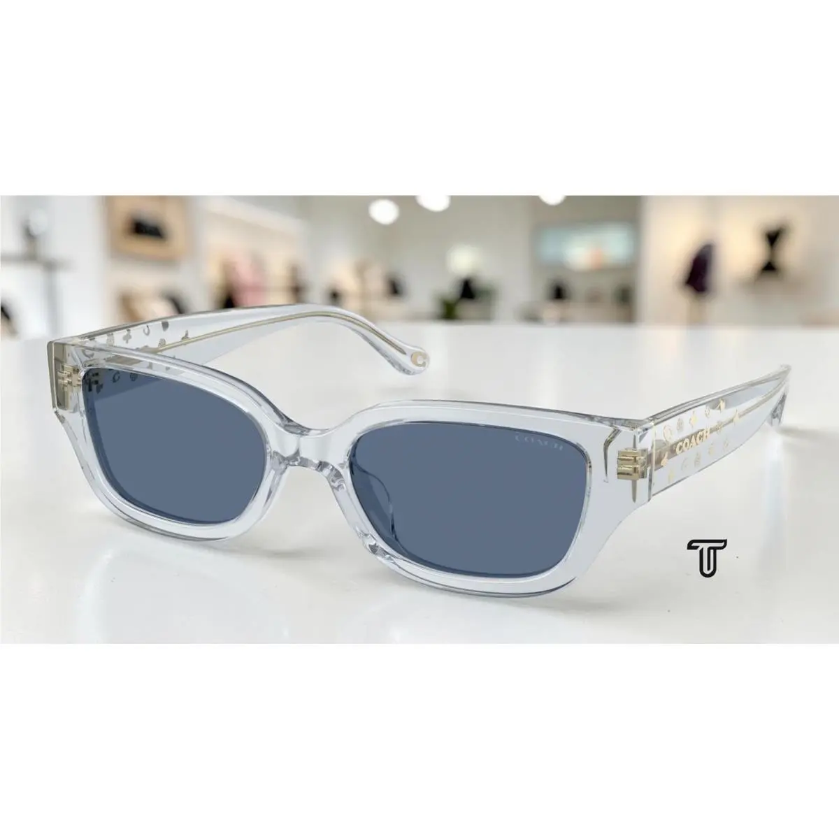 Coach HC8439U 590480 Cbz52 Transparent Light Blue Solid 53 mm Women`s Sunglasses