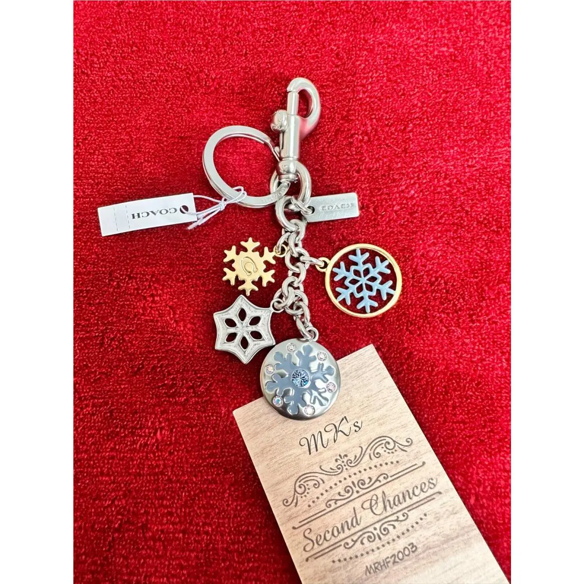 Coach Snowflake Cluster Bag Charm Key Ring C7100 Enamel Gold/silver Metal