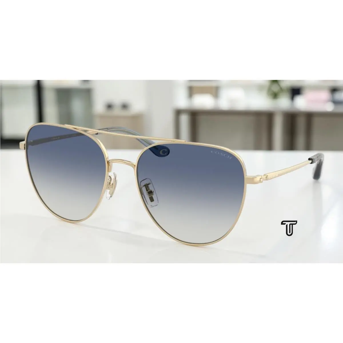 Coach HC7182 90054L Cbz89 Shiny Light Gold Blue Gradient 56mm Women`s Sunglasses