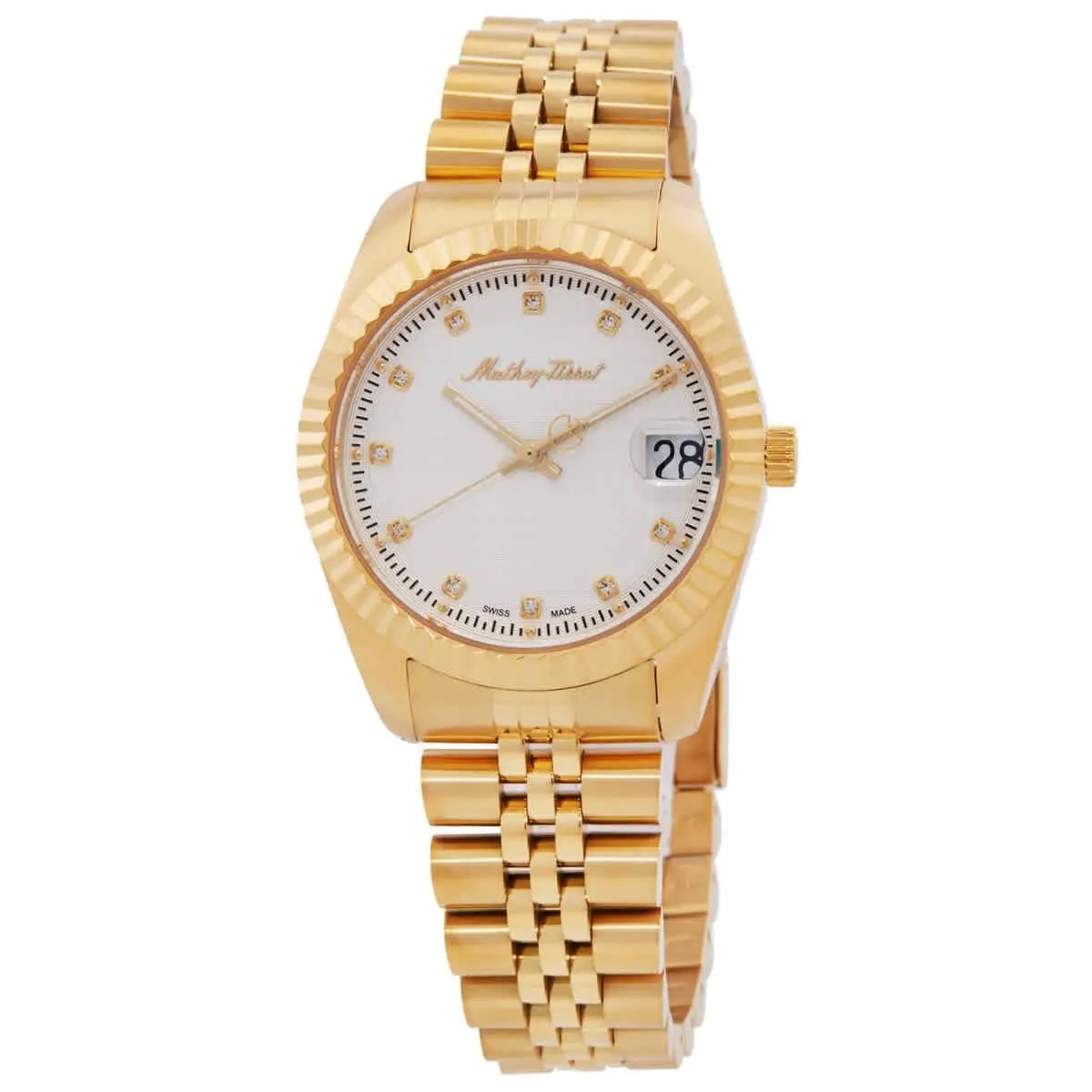 Mathey-tissot Mathy Iii Quartz White Dial Ladies Watch D807PI - Dial: White, Band: Yellow Gold-tone, Bezel: Yellow Gold-tone