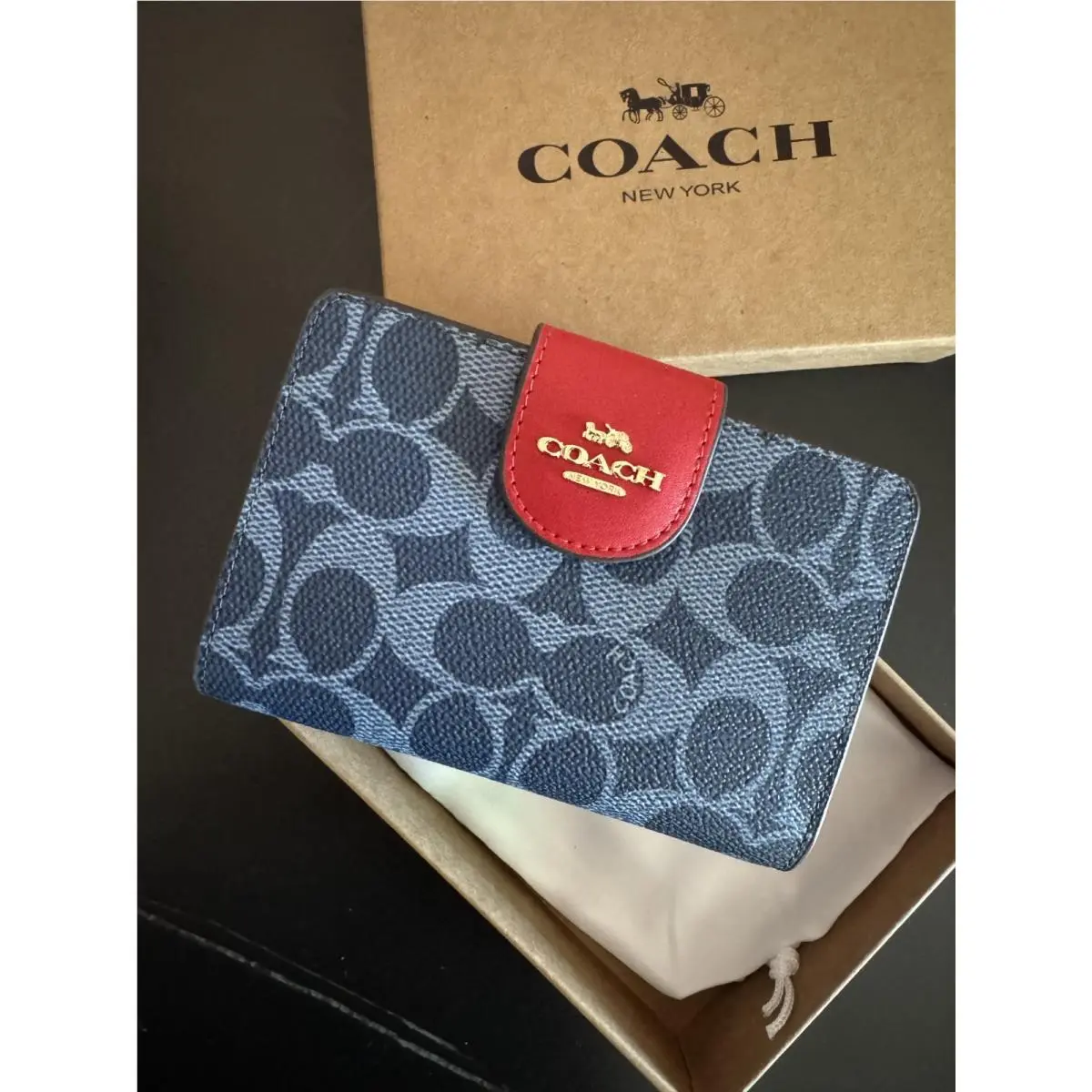 Coach Medium Corner Zip Wallet In Signature Canvas CW786 Blue/red Perfect GI