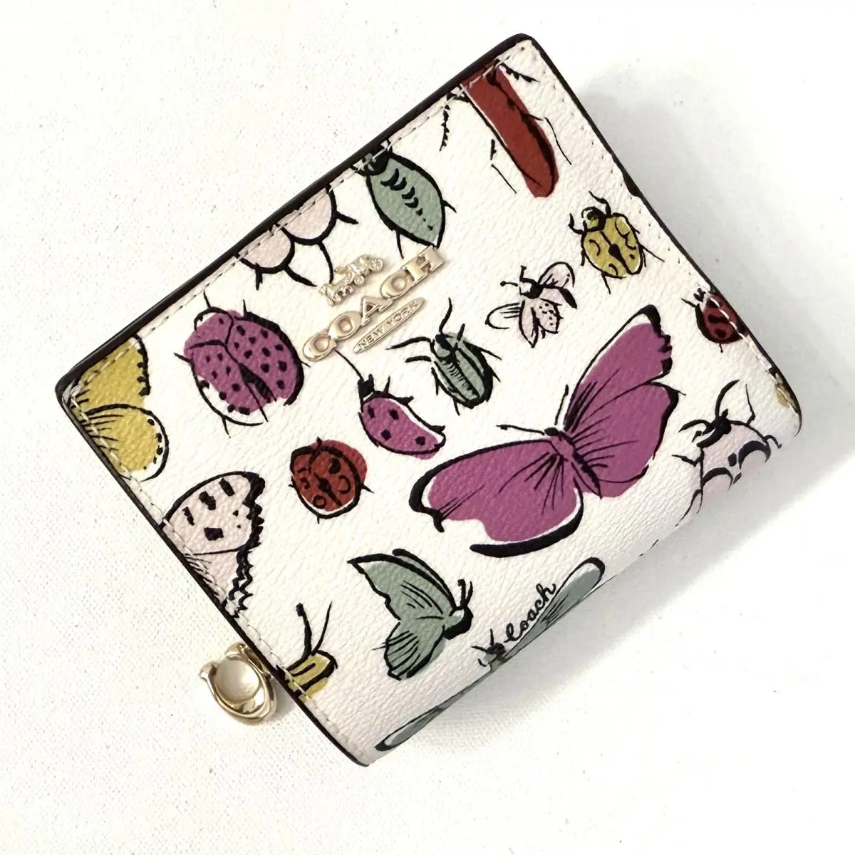 Coach Snap Wallet Creatures Dragonfly Beatle Butterfly Print CR795 Chalk