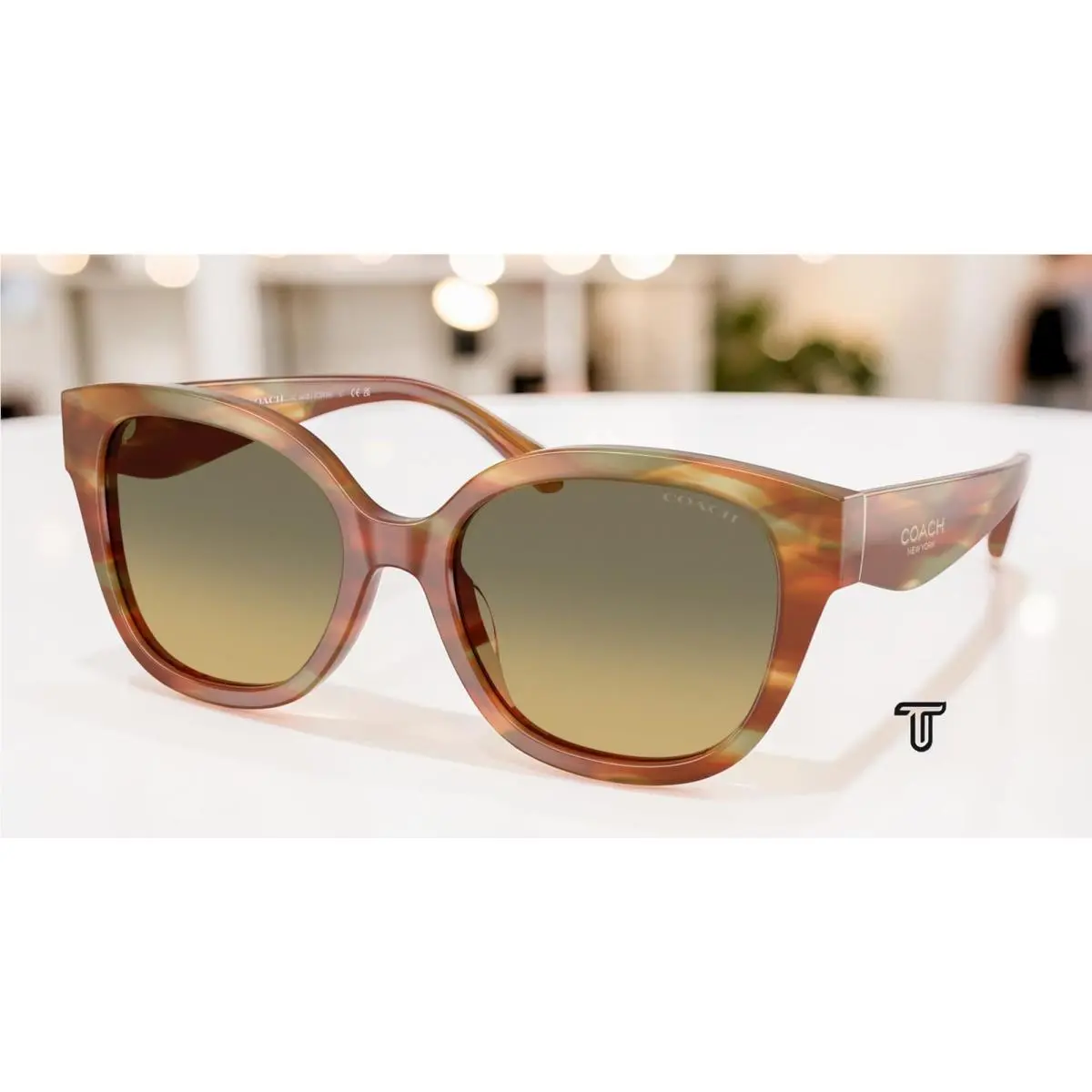Coach HC8438U 5898L0 Cby94 Striate Bark Moss Green Grey Grad 56mm Women Sunglass