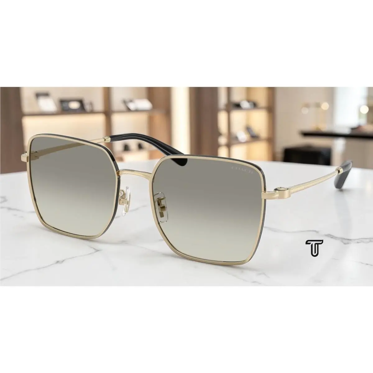 Coach HC7184D 94643C Cbz51 Shiny Gold Black Grey Gradient 56mm Womens Sunglasses