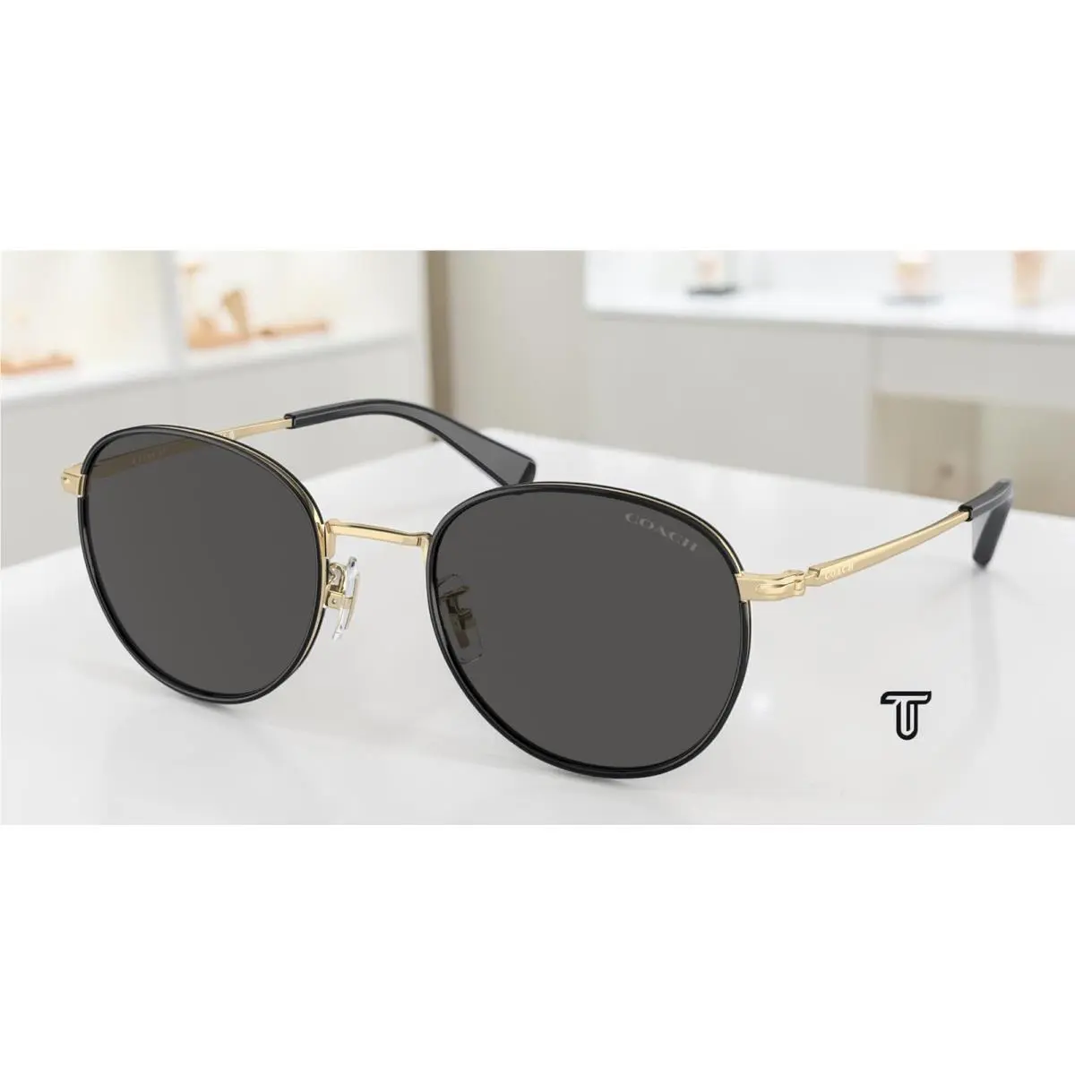 Coach HC7163 934687 Cr631 Shiny Light Gold Black Grey Solid 52mm Mens Sunglasses