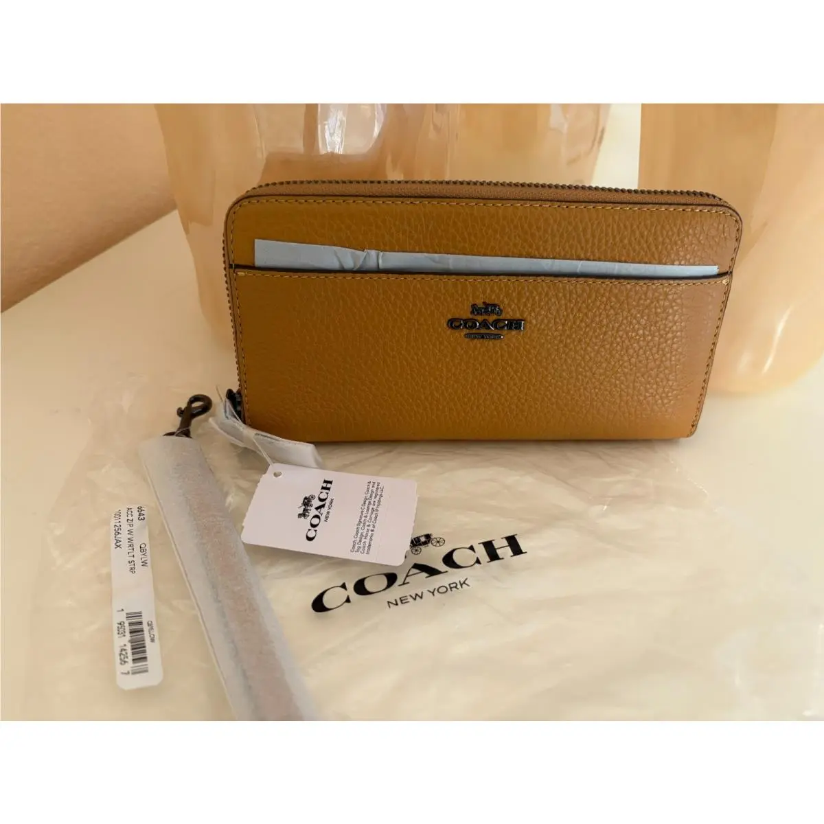 Coach Accordion Zip Around Wallet Pebbled Leather Yellow 6643