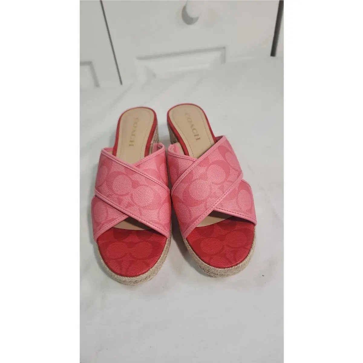 Coach Sloan Signature Espadrille Wedge Sandals Pink Lemonade Pop Red CA366