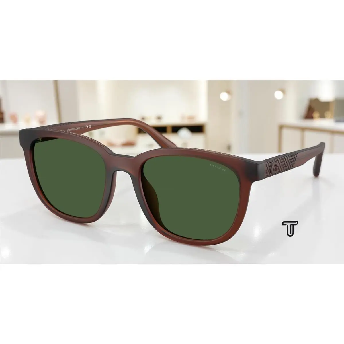 Coach HC8442U 591171 Cca00 Matte Transparent Brown Green 54 mm Men`s Sunglasses