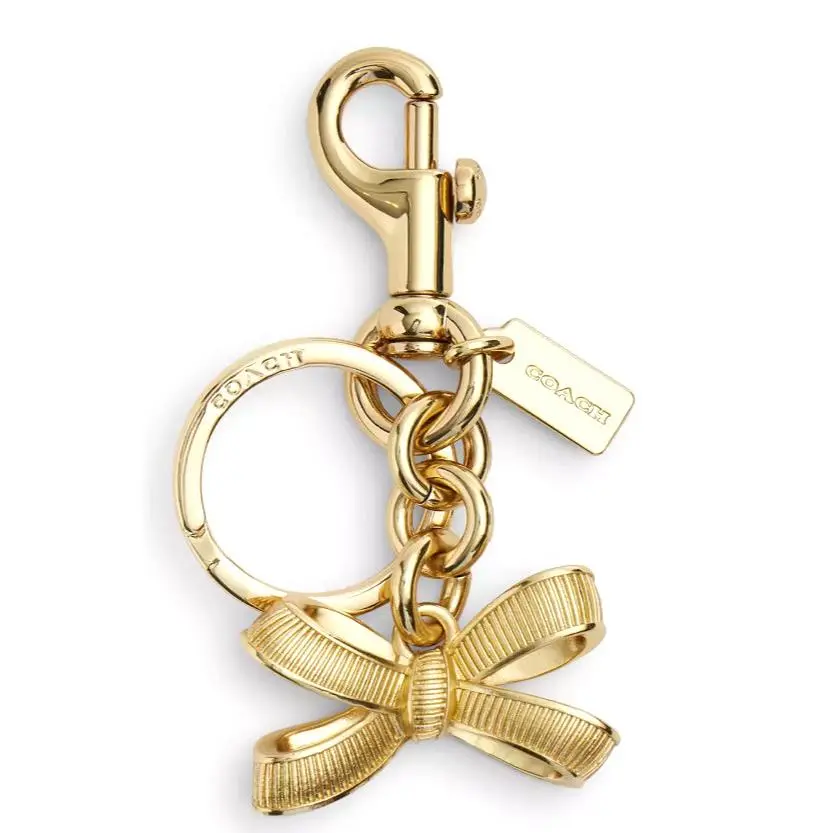 Coach Bow Bag Charm - CEM83 Gold Plated Metal w/ Key Ring Dogleash Clip