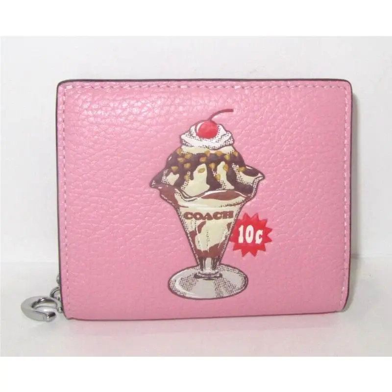 Coach CU385 Cherry Blossom Pink Leather Snap Card Case Wallet Ice Cream Sundae