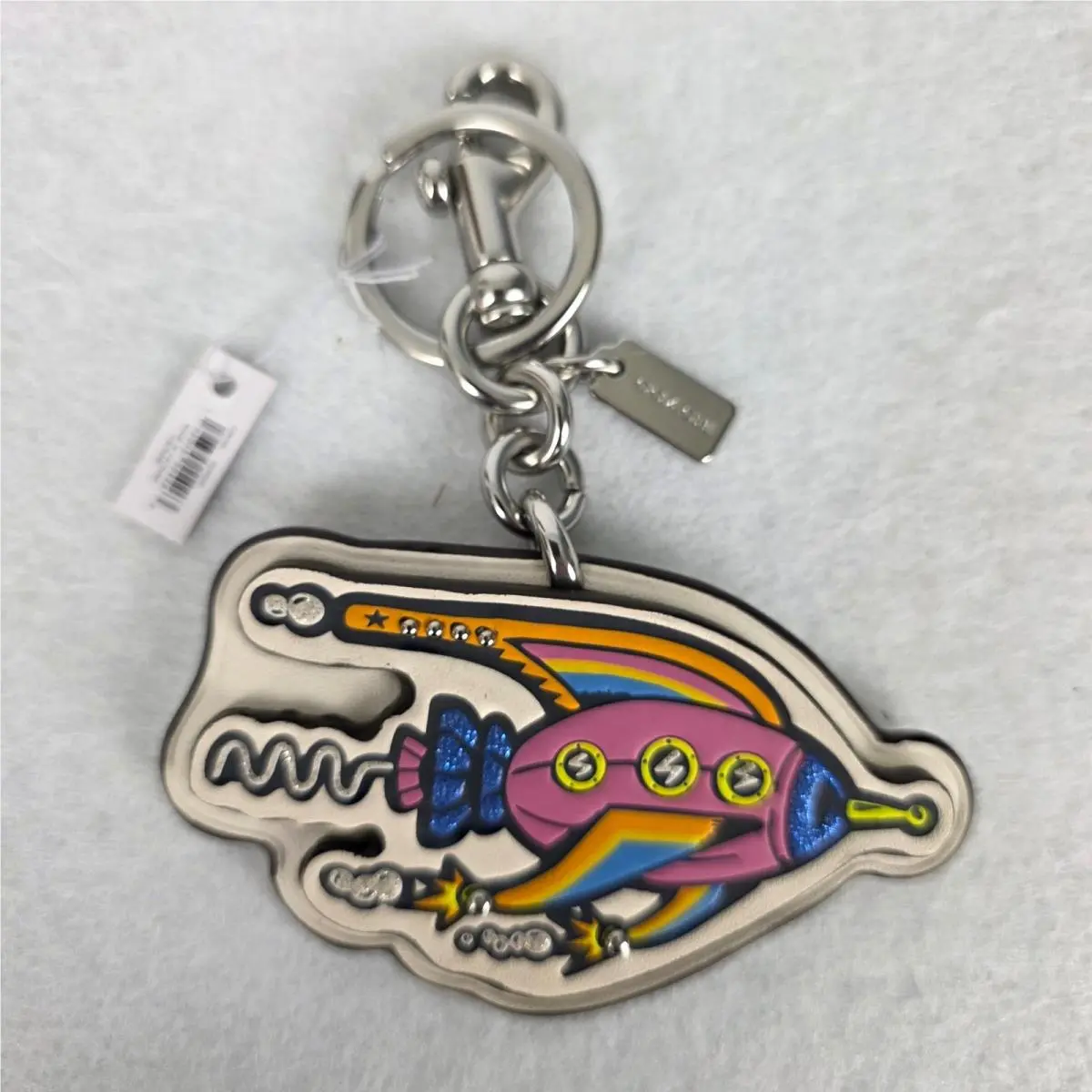 Coach Rocket Ship Leather Bag Charm Keychain White Multicolor CV495 Rare