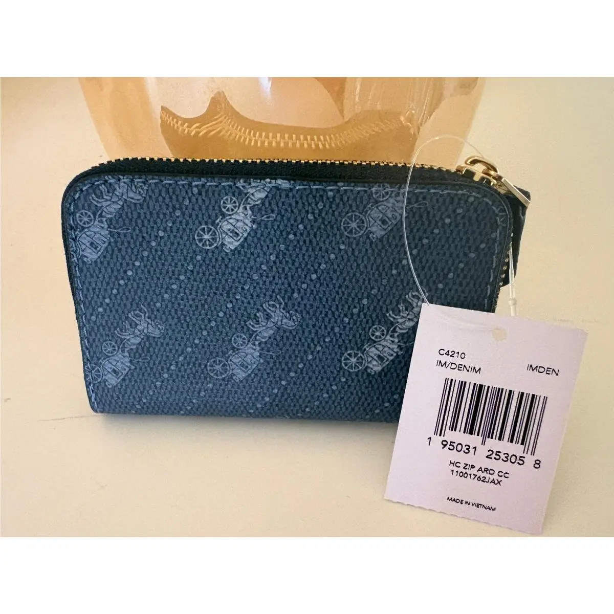 Coach Horse Carriage Zip Accordion Card Case Denim C4210