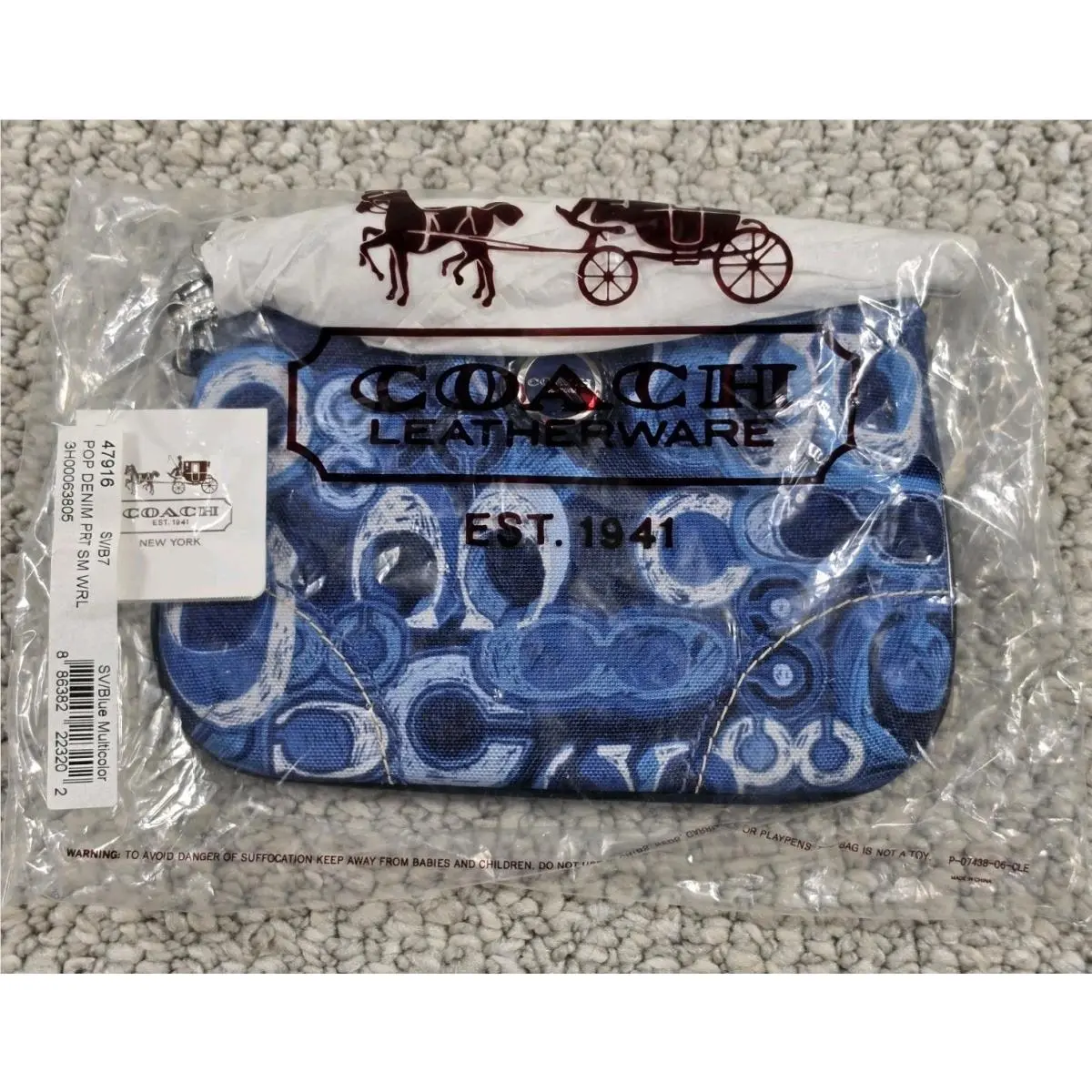 Ladies Coach Poppy Blue Denim Logo Print Wallet 6 1/4 No. 47916