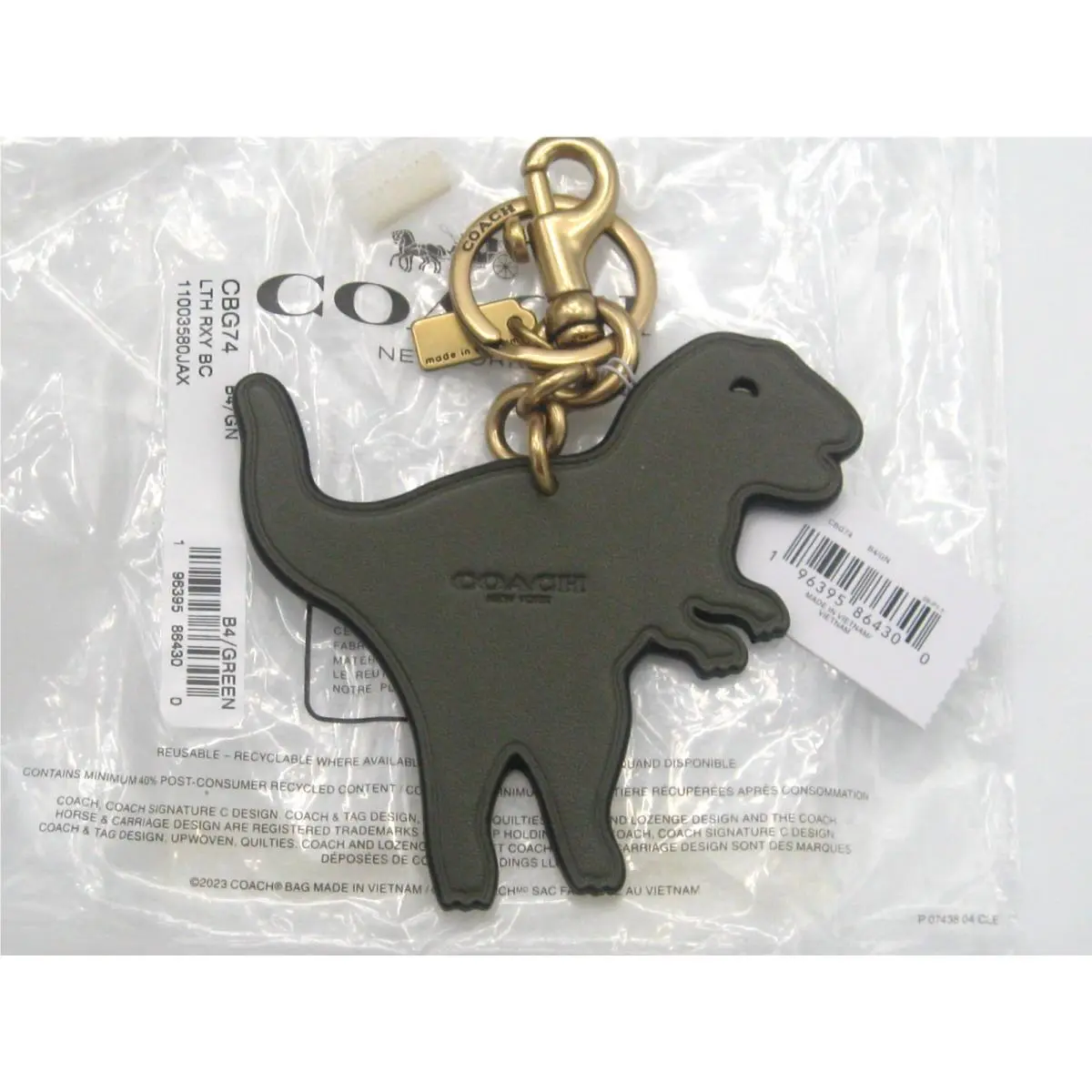 Coach Rexy Green Leather Key Ring Fob Bag Charm CBG74 in Packaging