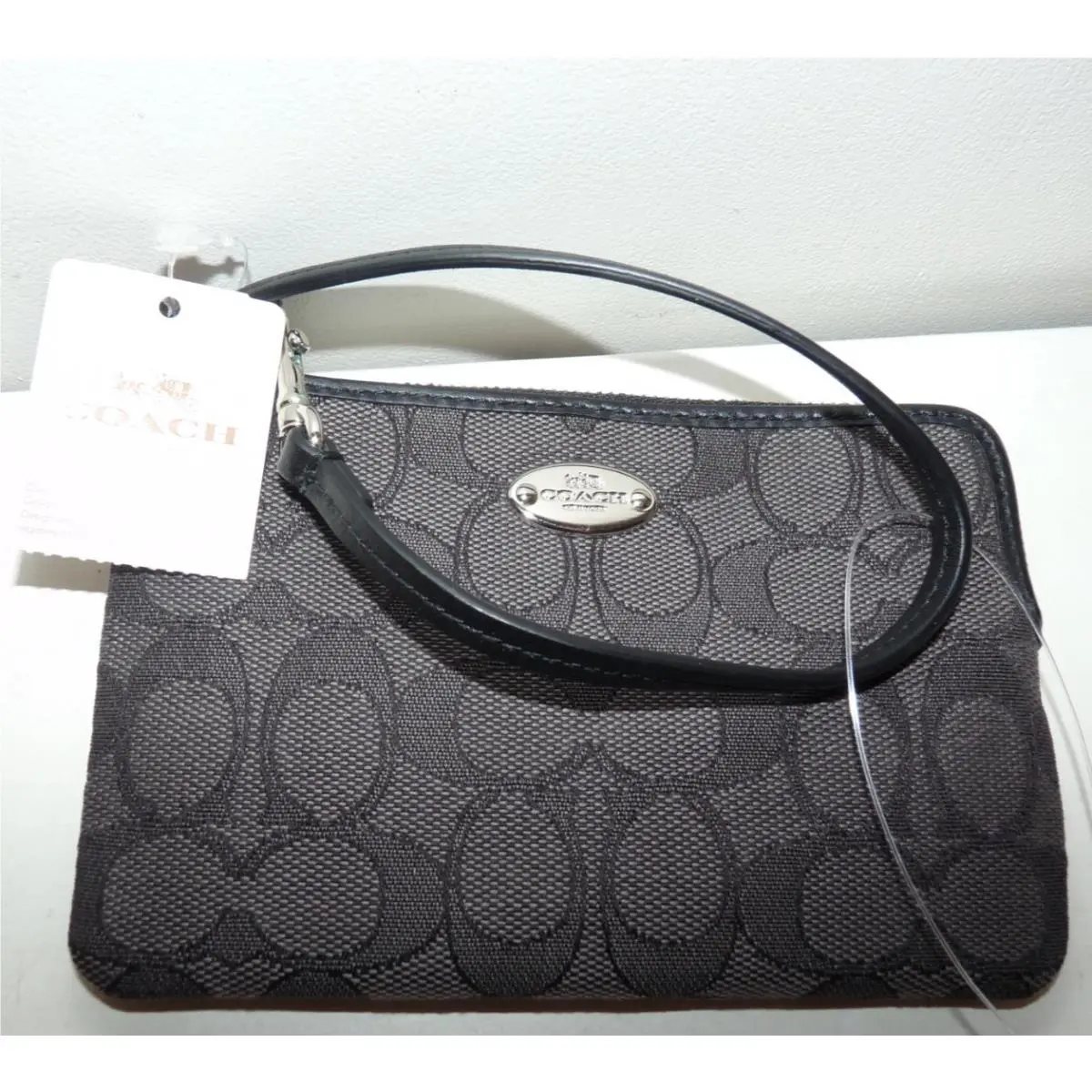 Coach Black Signature Corner Zip Wristlet Wallet F53536 Hang Tag