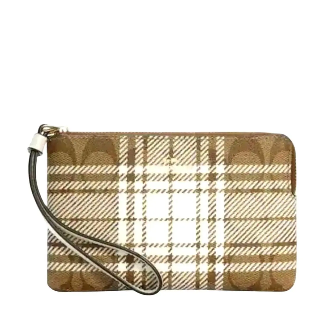 Corner Zip Wristlet IN Signature Canvas with Hunting Fishing Plaid PR by Coach