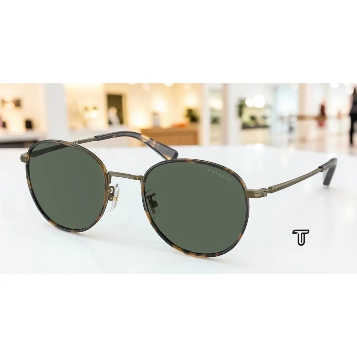Coach HC7163 933371 Cr631 Antique Gold Tokyo Tortoise Green 52mm Mens Sunglasses