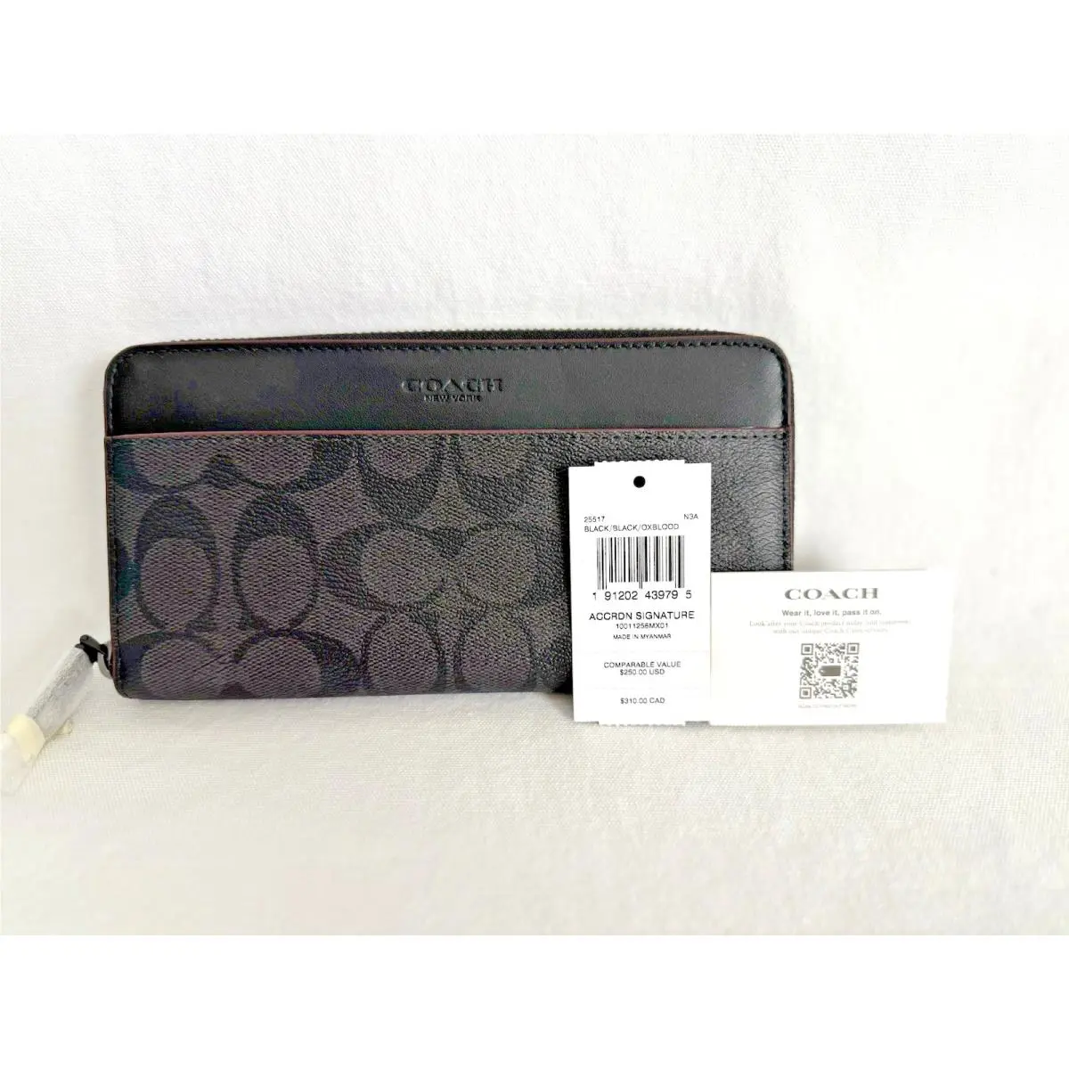 Coach Black/oxblood Signature Canvas Accordion Wallet
