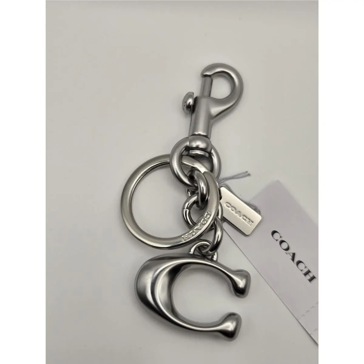 Coach Solid Signature C Bag Charm Keychain Key Fob 1635 Silver