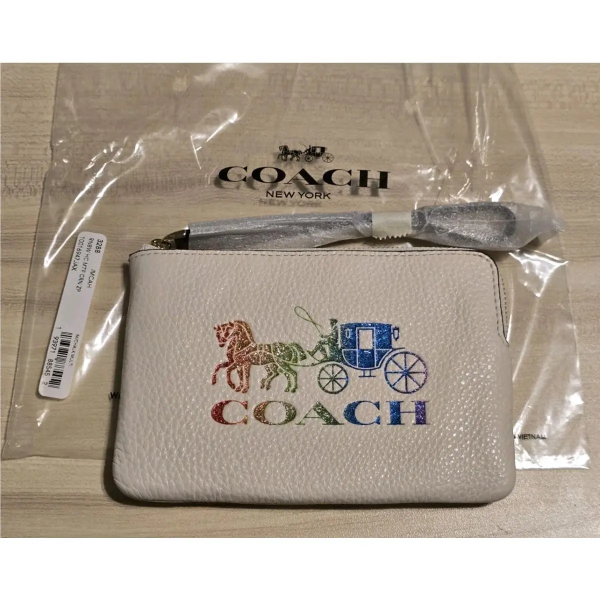 Coach 3288 Corner Zip Wristlet with Rainbow Horse and Carriage