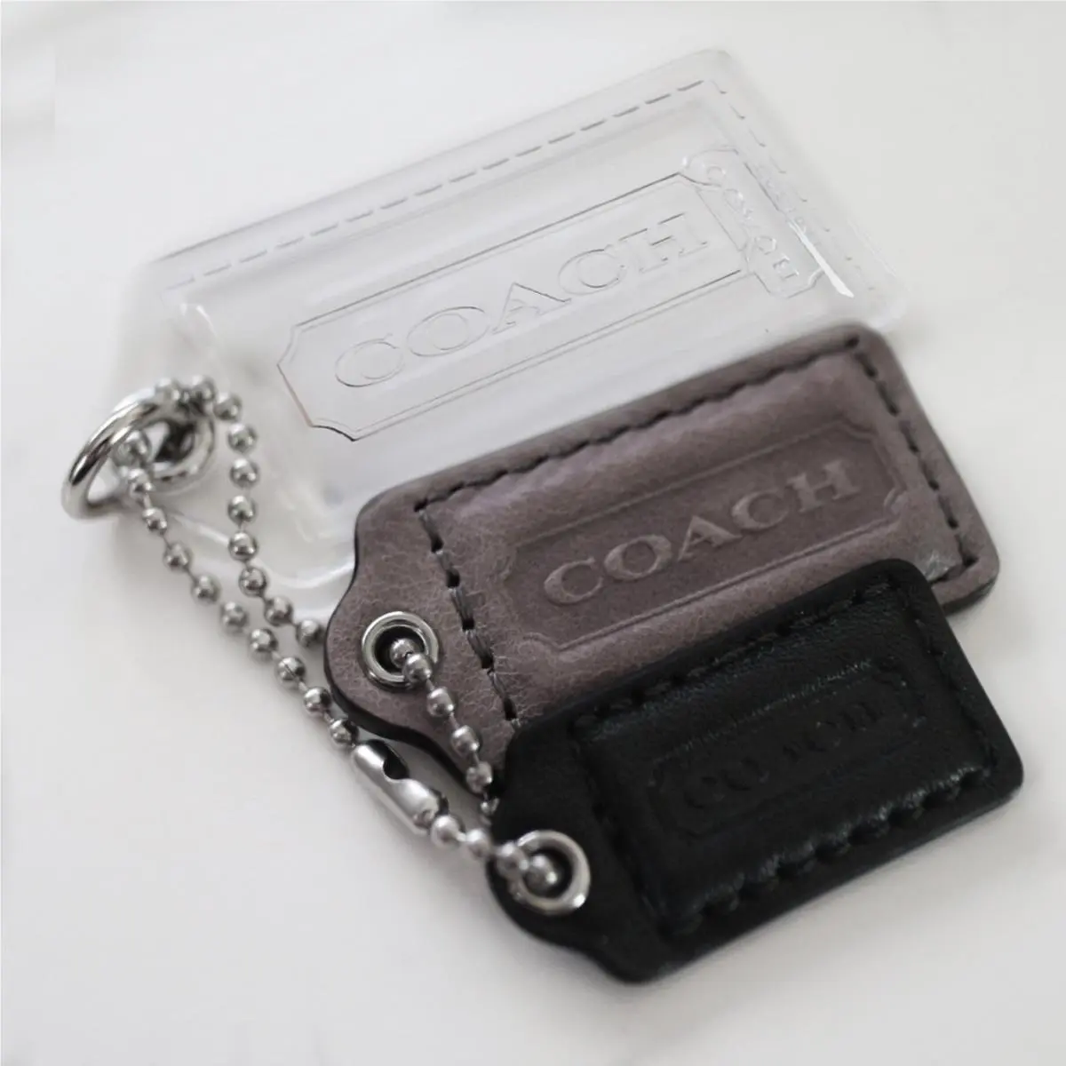 Coach Lozenge Logo Tags Clear Acrylic/leather Key Fob Purse Charm Keychain Rare
