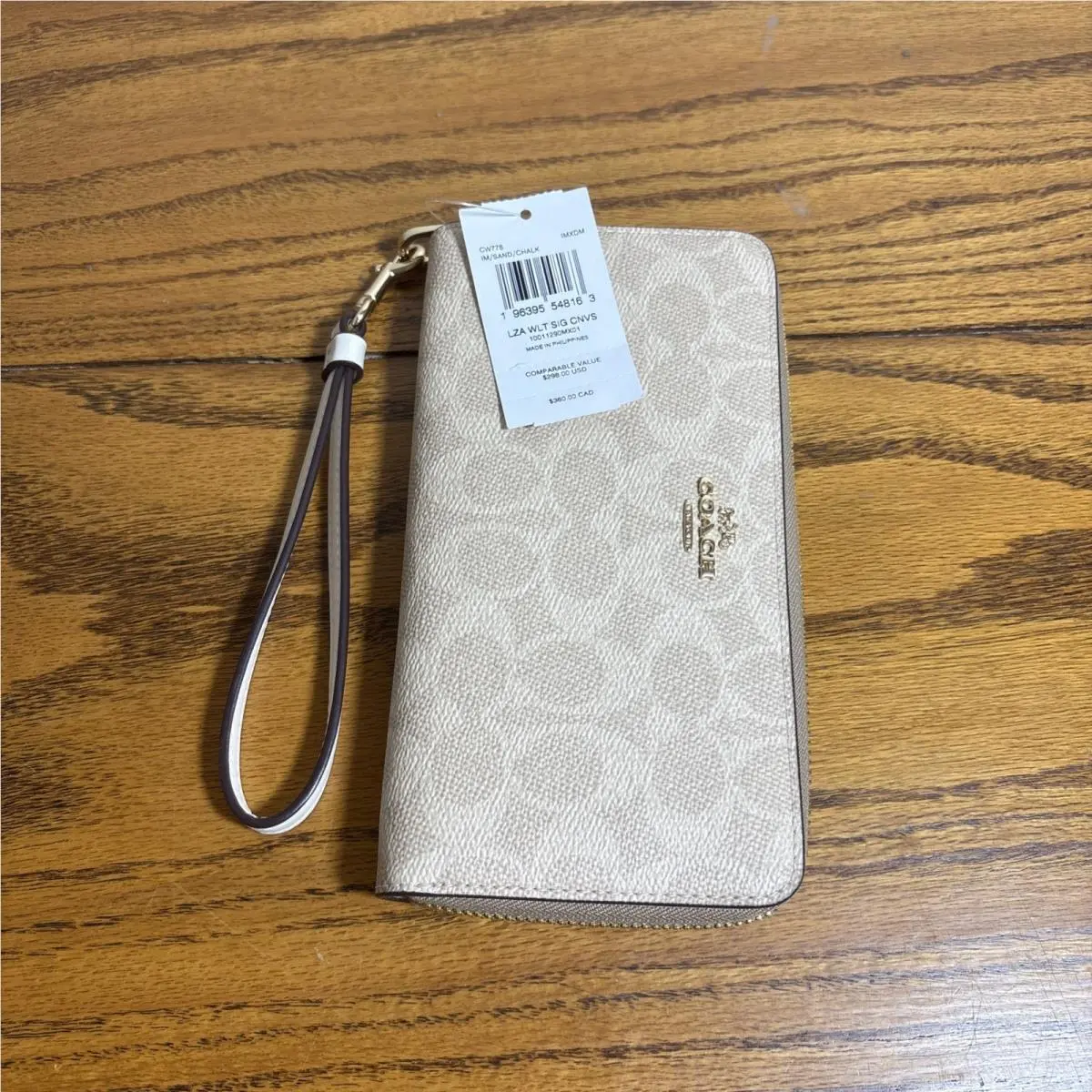 Coach CW778 Long Zip Around Wallet in Signature Canvas Sand Chalk