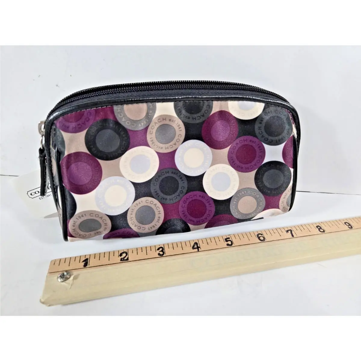 Coach Snaphead Circles Pattern Signature Sateen Cosmetic Bag Purple Polkadot 90s