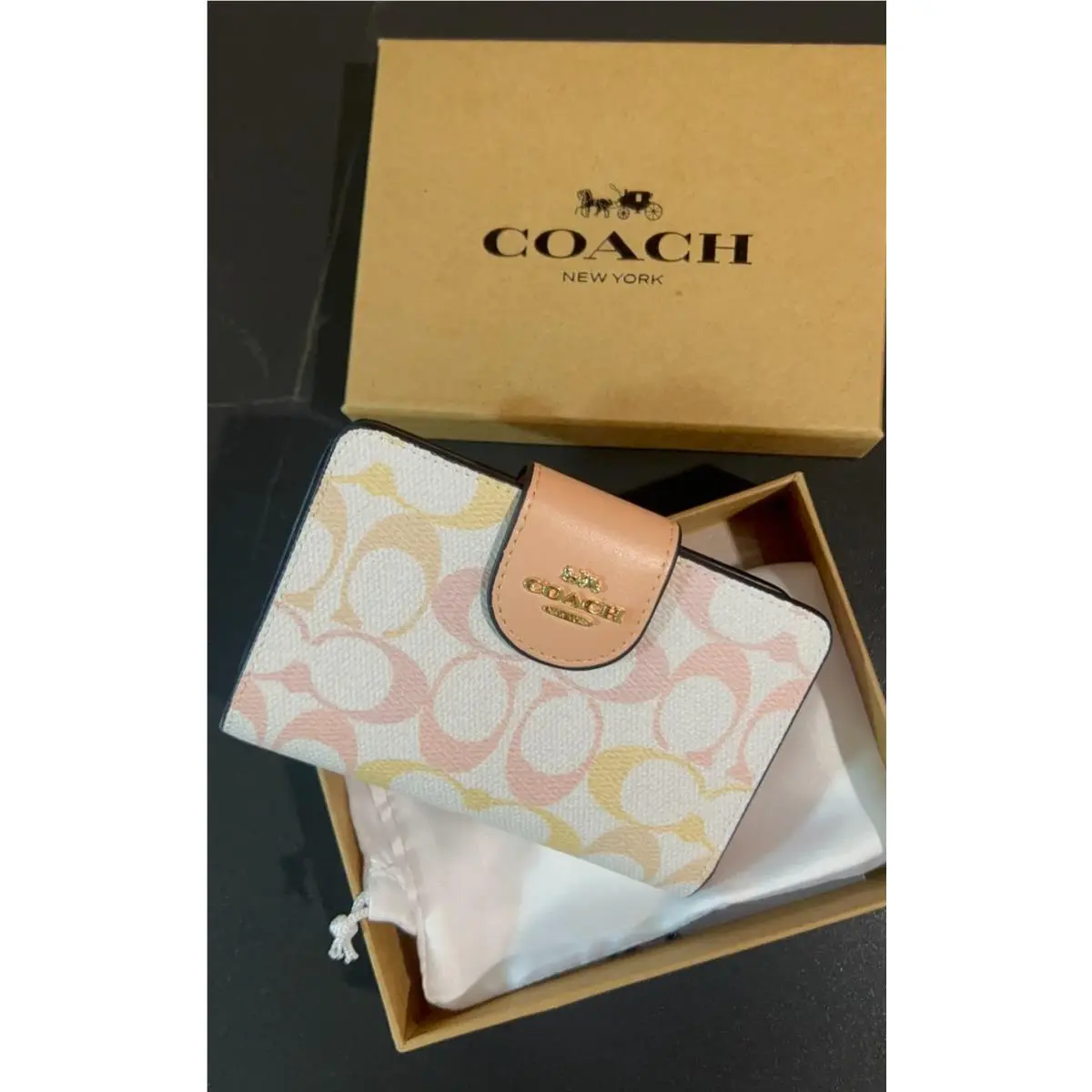 Coach Medium Corner Zip Wallet Pretty Signature Canvas CEC31 Pink Perfect