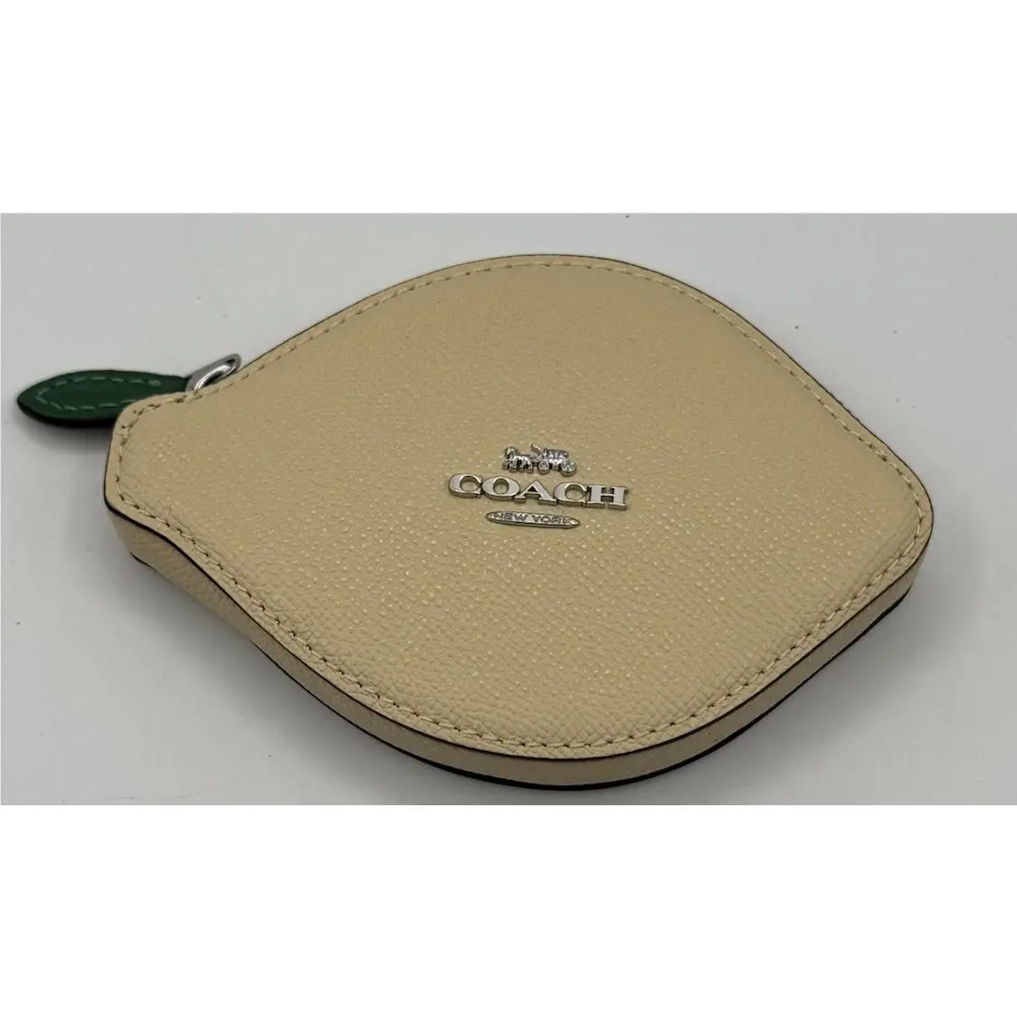 Coach Lemon Shape Coin Purse Pebble Leather Zip Pouch Cream