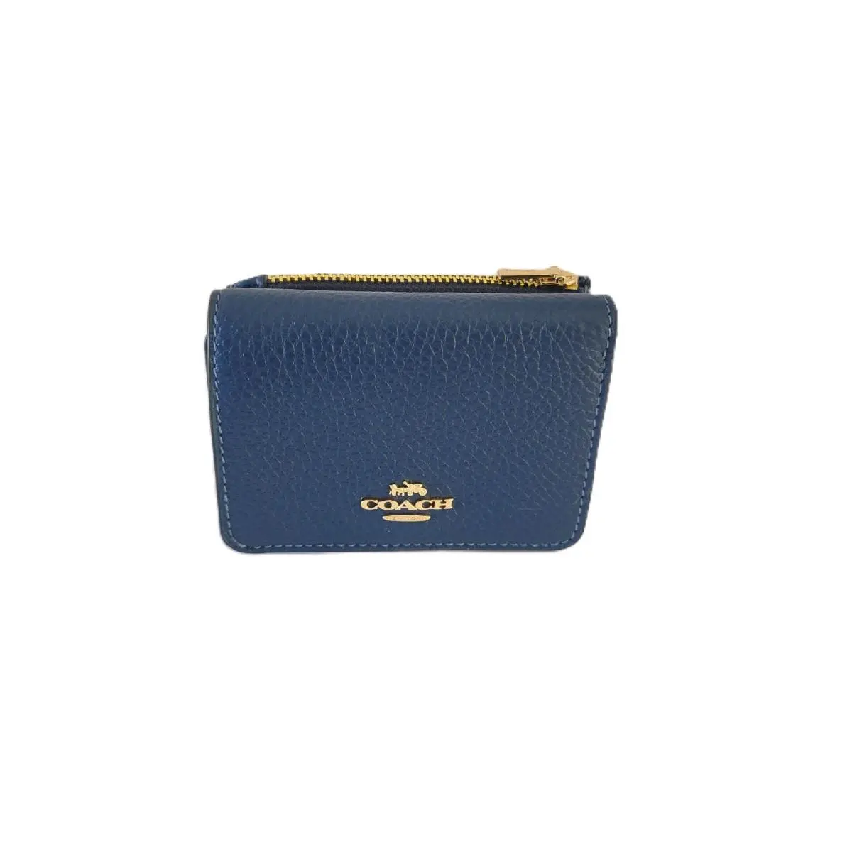 Coach CZ034 Mini Card Holder Signature Wallet 2 In 1 Tan Deep Blue Leather Canva